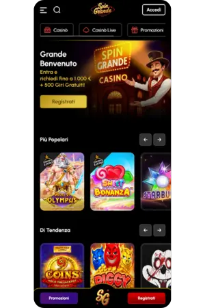 Pagina principale dell'app Spingrande per Android