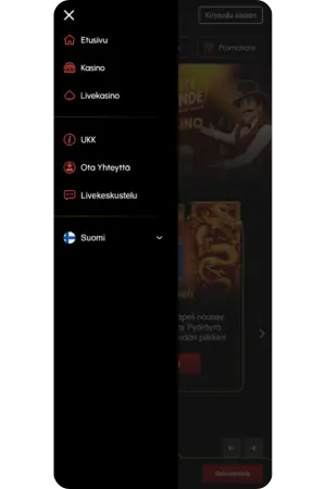 Päävalikko Spingrande-sovelluksessa mobiililaitteella