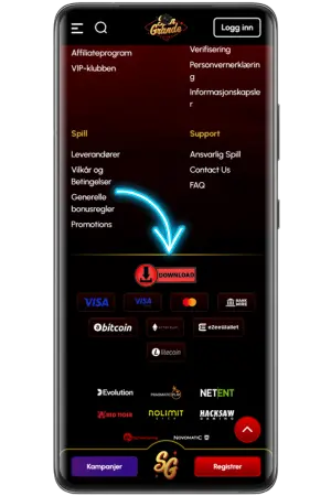 Grønn knapp for å starte Spingrande nedlasting app på Android