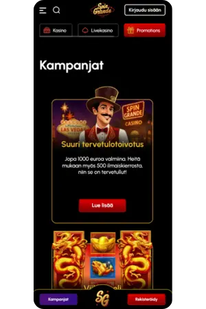 Bonusvälilehti eksklusiivisilla tarjouksilla Spingrande-sovelluksessa