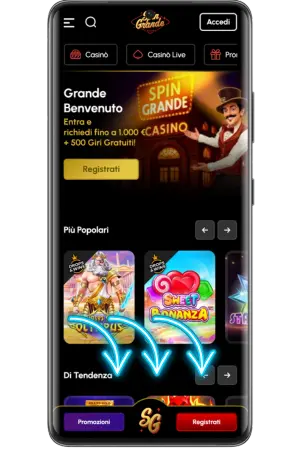 Schermata homepage per scaricare Spingrande su dispositivo mobile italiano