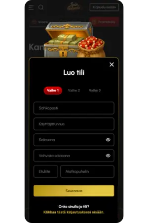 Rekisteröintisivu Spingrande-sovelluksessa Androidilla