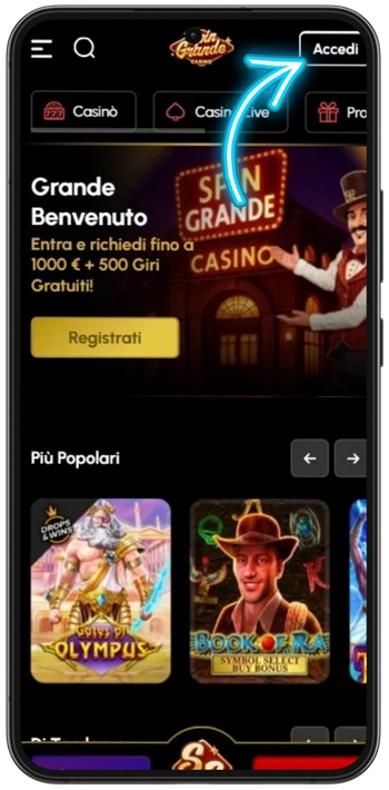 Pulsante di accesso su Spingrande