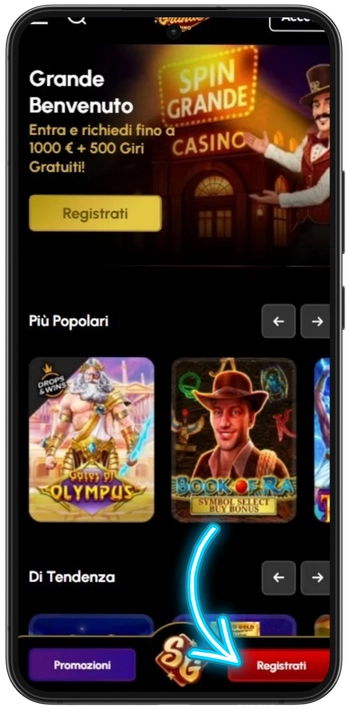 Pulsante Registrati su Spingrande