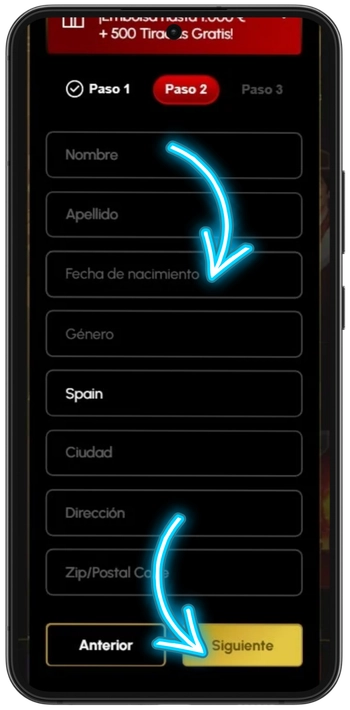 Segundo paso de registro en Spingrande