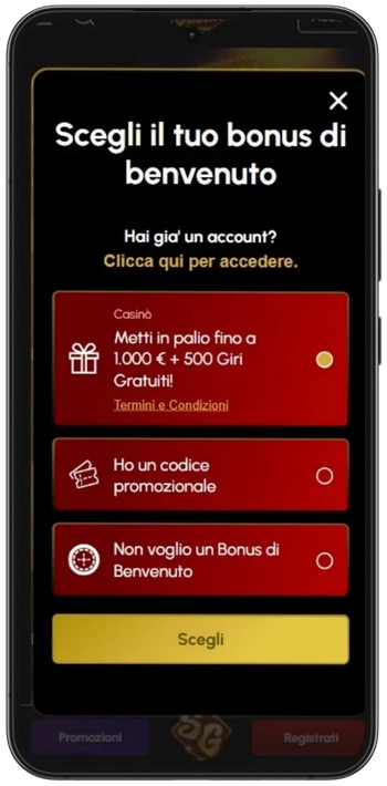 Selezione bonus di benvenuto Spingrande