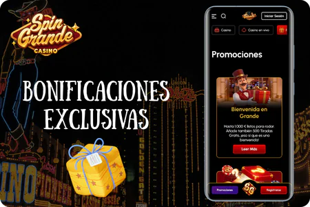 Pantalla de bonos exclusivos en la app de Spingrande para móvil