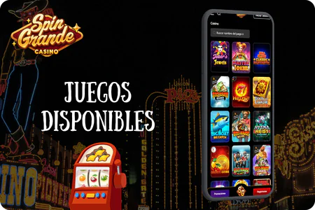 Catálogo de juegos disponibles en la app de Spingrande
