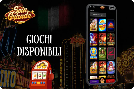 Catalogo giochi disponibili nell'app di Spingrande mobile